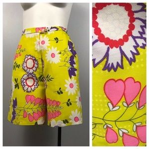 Vintage 60's Neon Floral Print High Waist Shorts S